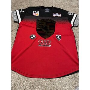 Bleecker and Mercer Mens Racing Jersey Red Black Sequin Graphic Shirt XL